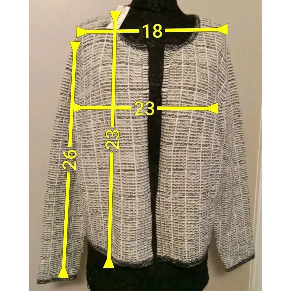 Elle Women Black‎ White Woven  Textured Cardigan Sweater Size XXL